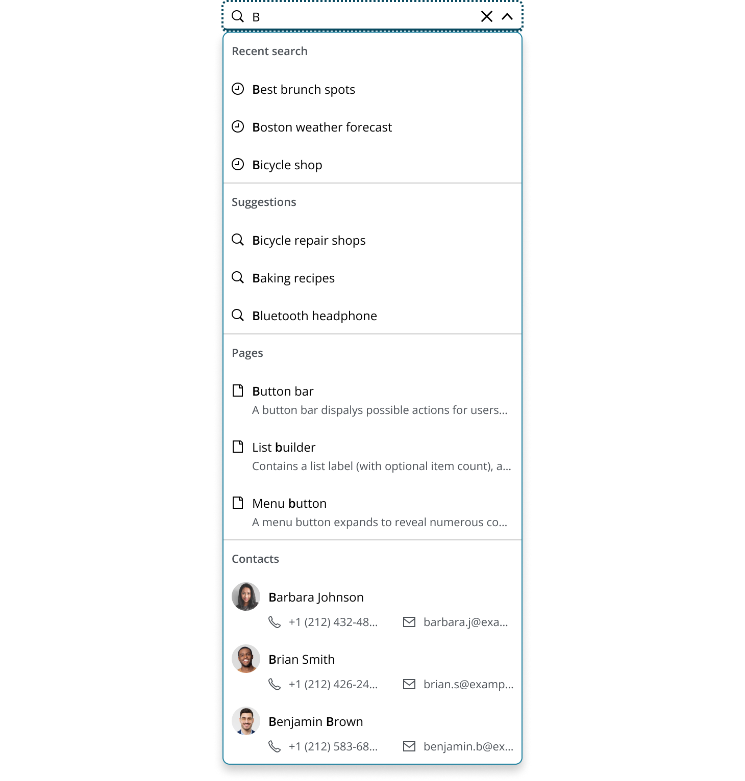 Example of search result groups